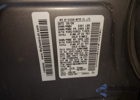 2010 Infiniti Fx35 z USA, uszkodzony, nr VIN JN8AS1MU4AM800039